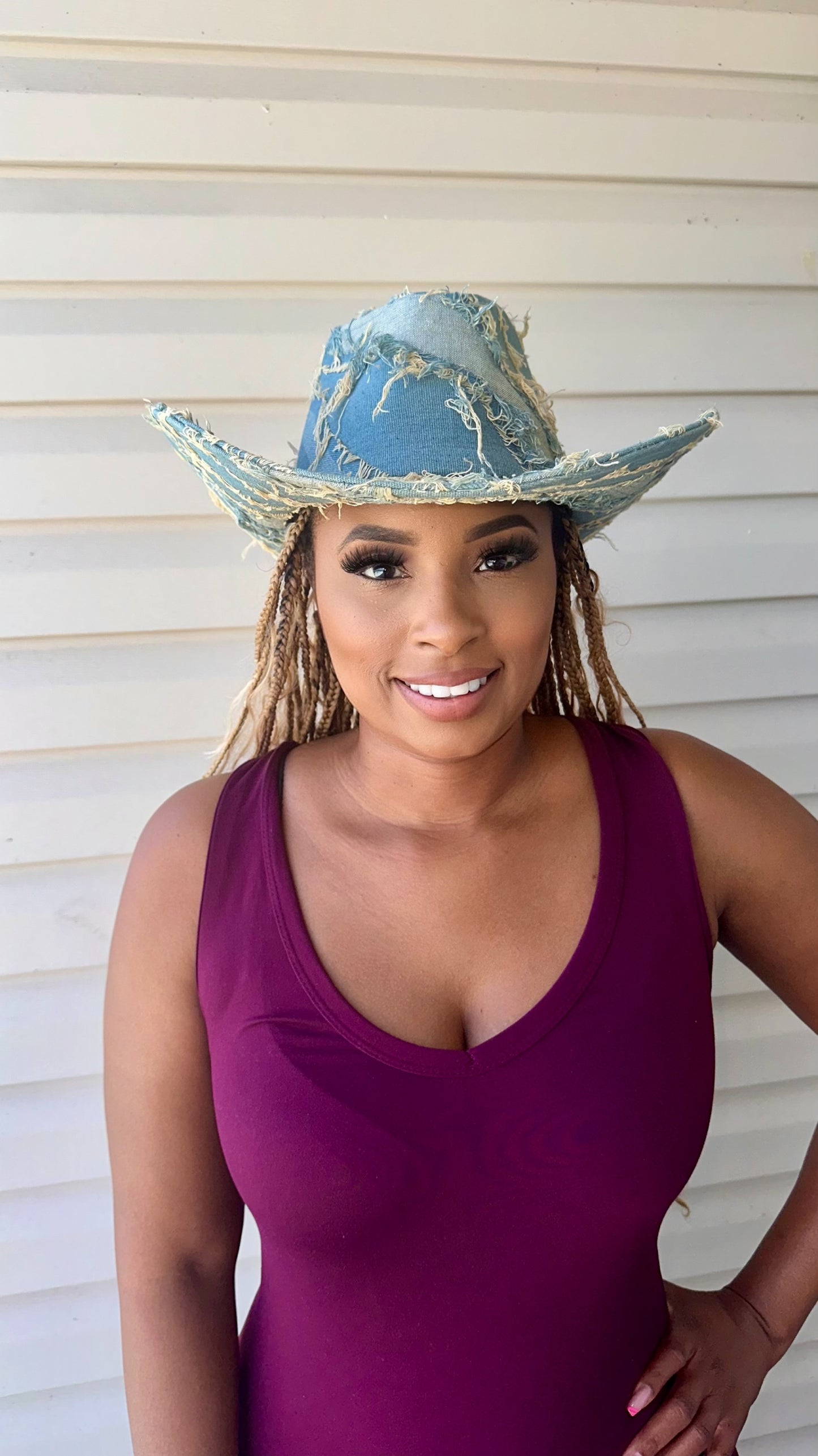 Distressed Denim Cowboy Style Hat. Size 58cm Size Medium