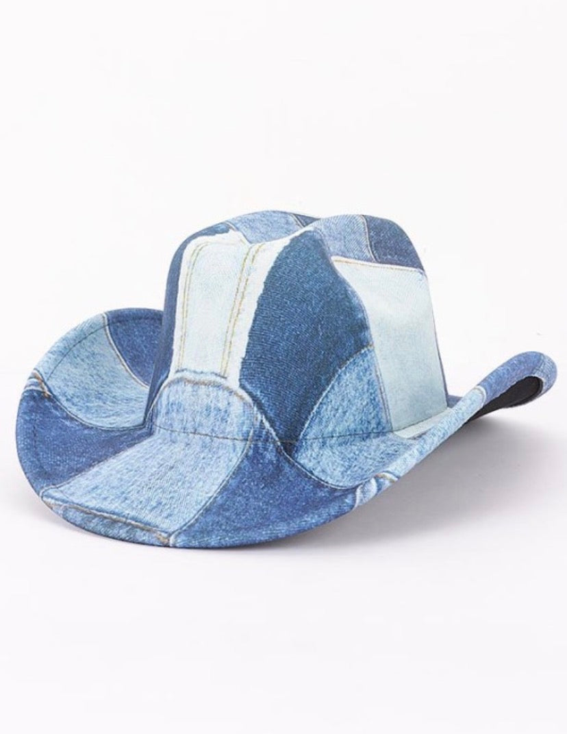 Cotton denim print cowboy hat