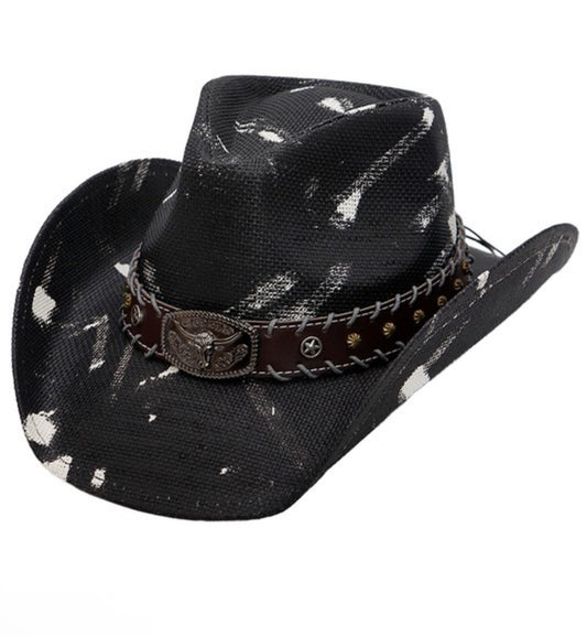 Paint Splash Longhorn Emblem Straw Cowboy Hat