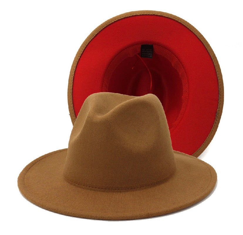Black and Khaki Two Tone Standard Brim Fedora with storage bag