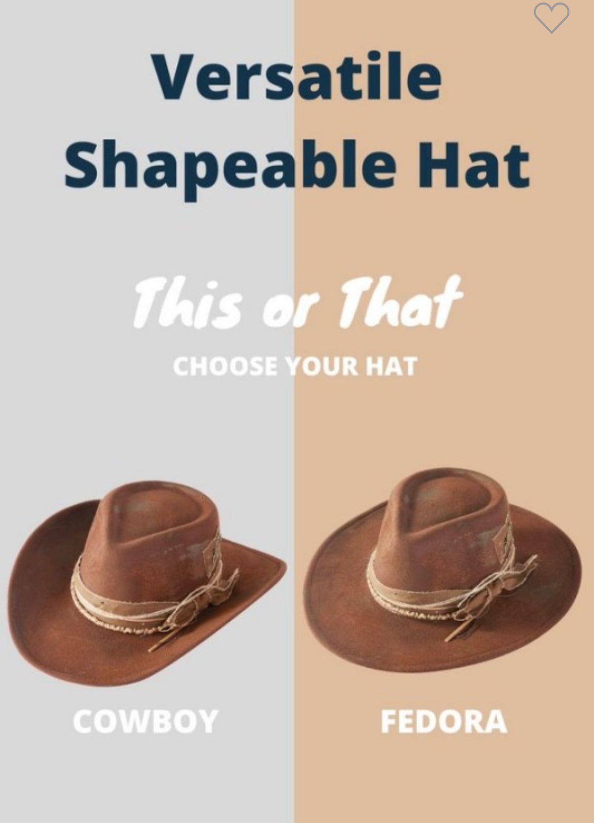 Vintage Versatile BROWN Shapeable Cowgirl & Fedora Hat