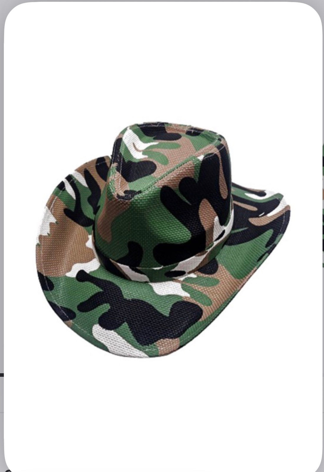 CAMOUFLAGE PRINT WOVEN WESTERN
COWBOY HAT
