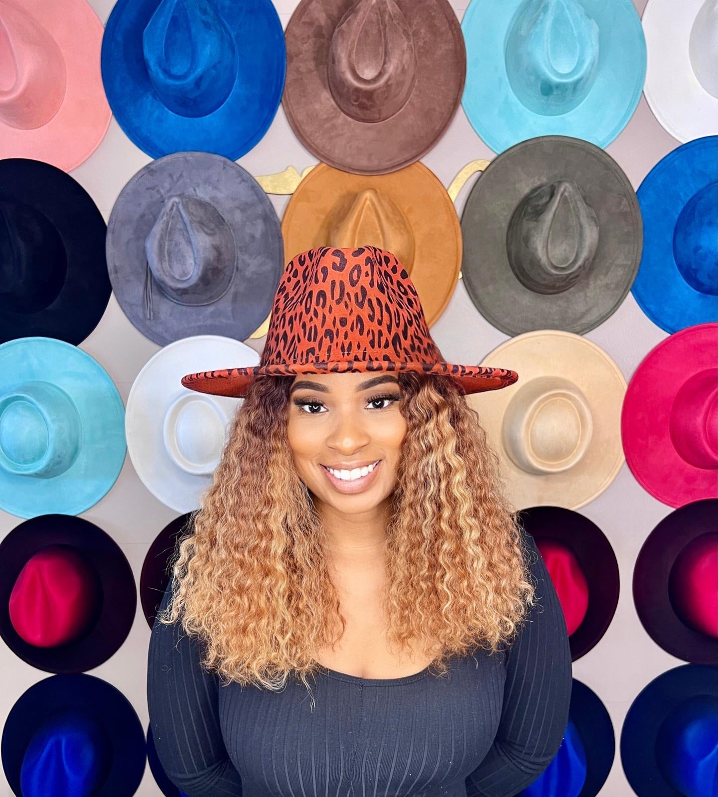 Rust Leopard Print Fedora Hat Size 60cm XL with Adjustable Draw sting to size down