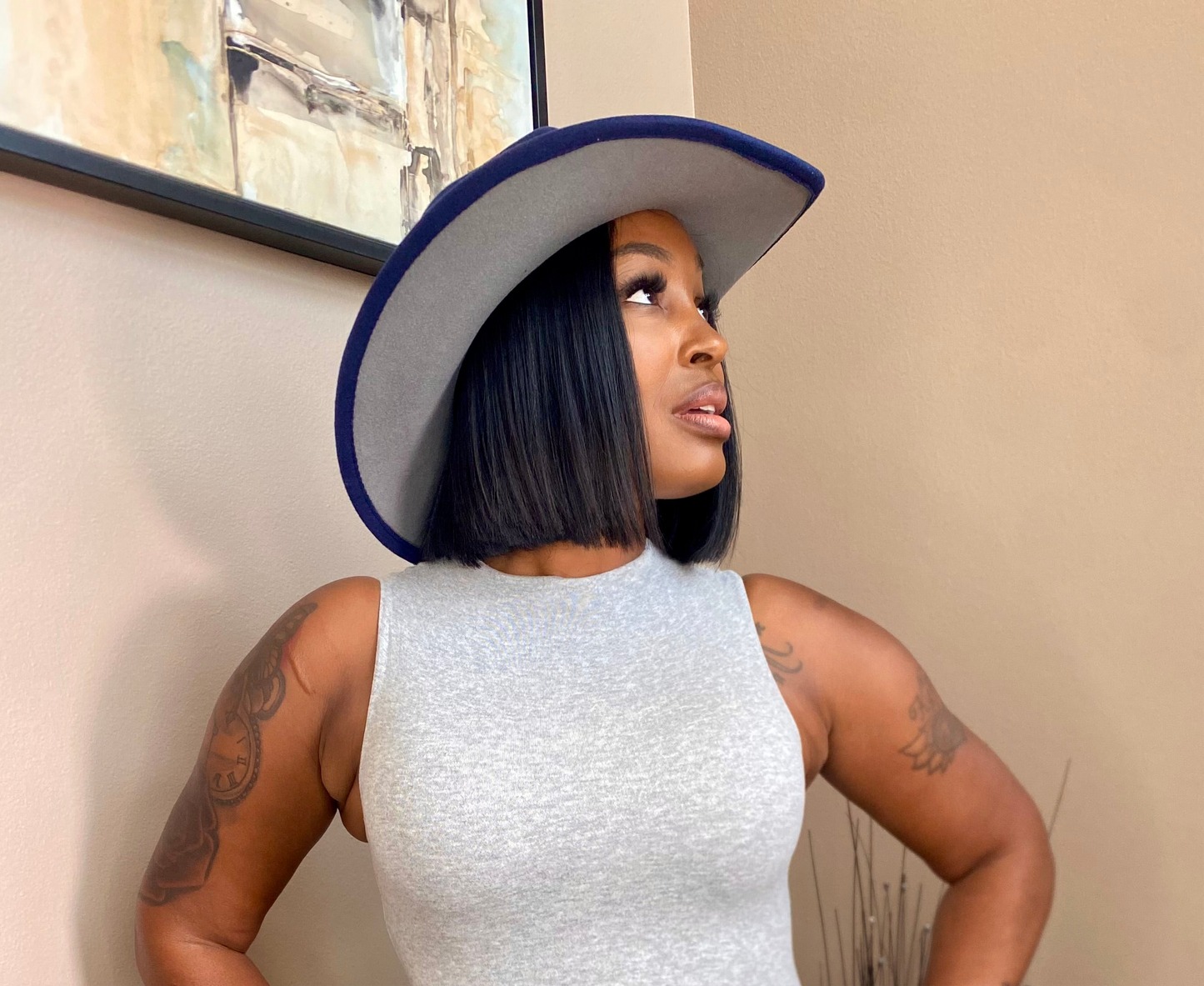 Navy Grey Bottom Star Status Cowboy Style Hat Accessory Sold Separately Unisex