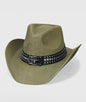 Metal Steer Head Buckle Faux Leather Cowboy Hat