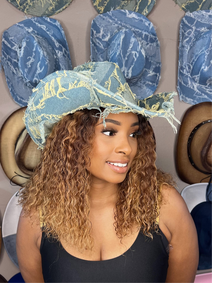56cm Med in and out Floppy Distress Denim Hat Unisex