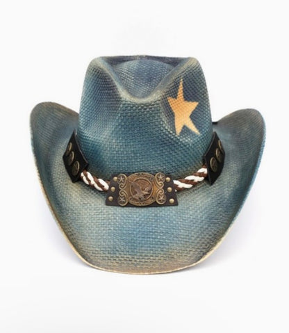 Cowboy Hat With Brass-Cplored Eagle Buckle