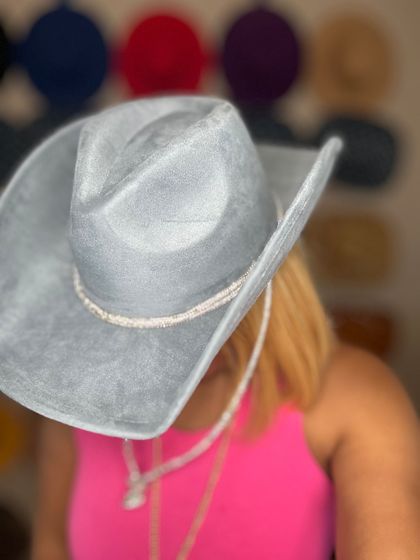 Glam Faux Suede Cowboy Hat – Stylish Rhinestone Band for a Western Look