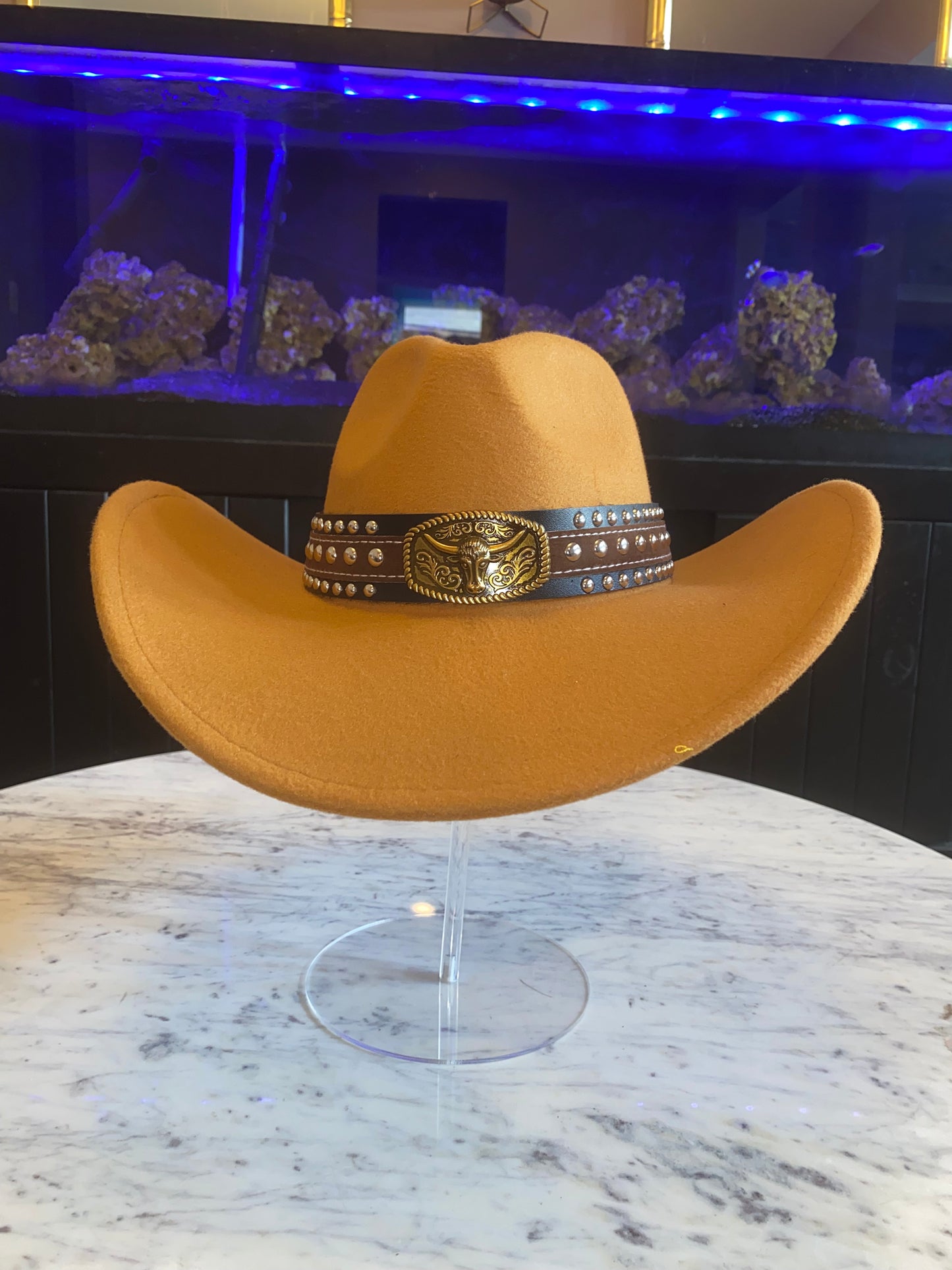 Khaki mustard 58cm cowboy hat with bull band accessory