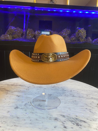Khaki mustard 58cm cowboy hat with bull band accessory