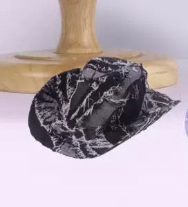 Distressed Denim Cowboy Style Hat. Size 58cm M/L