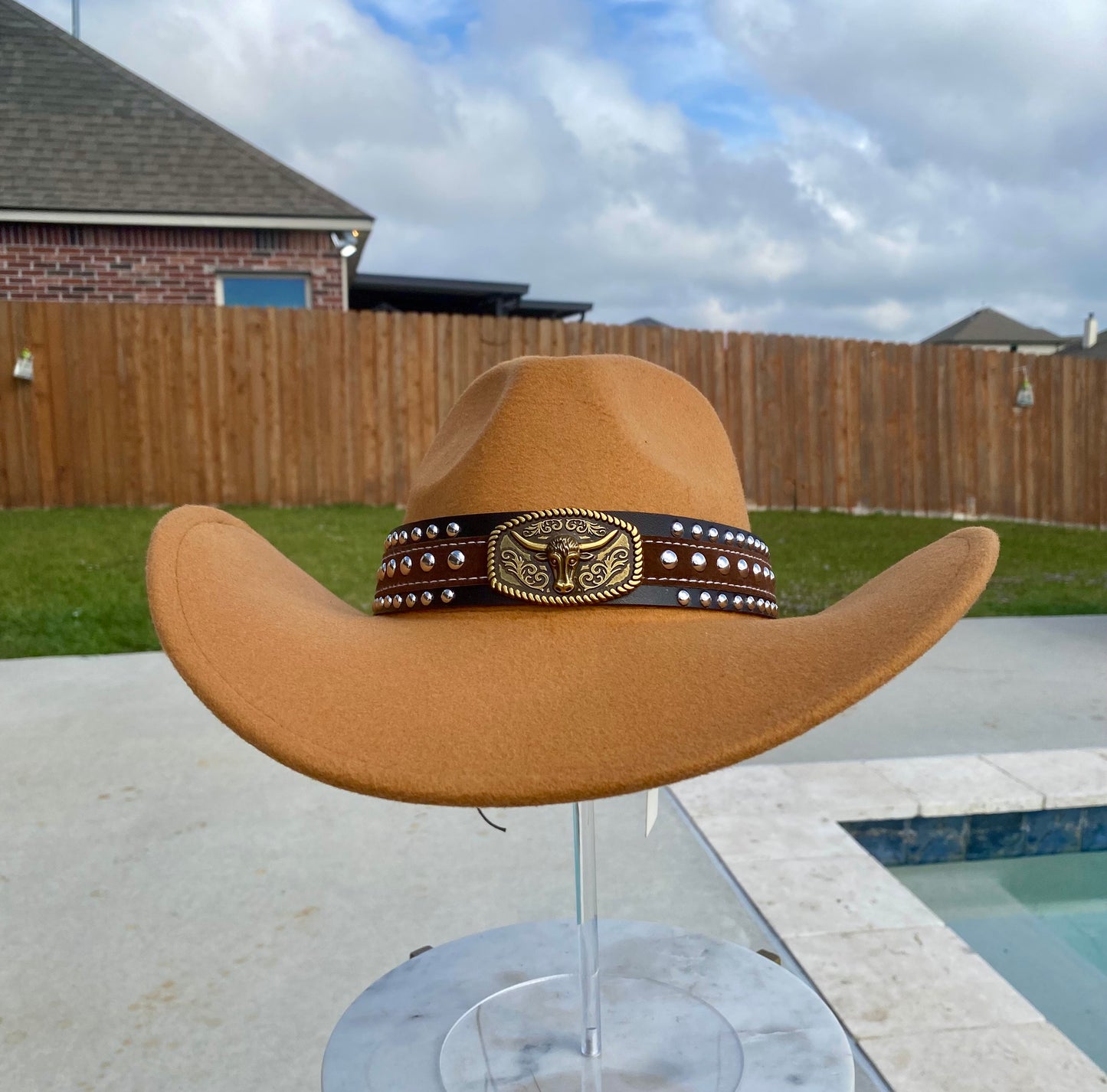 Khaki mustard 58cm cowboy hat with bull band accessory