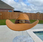 Khaki mustard 58cm cowboy hat with bull band accessory
