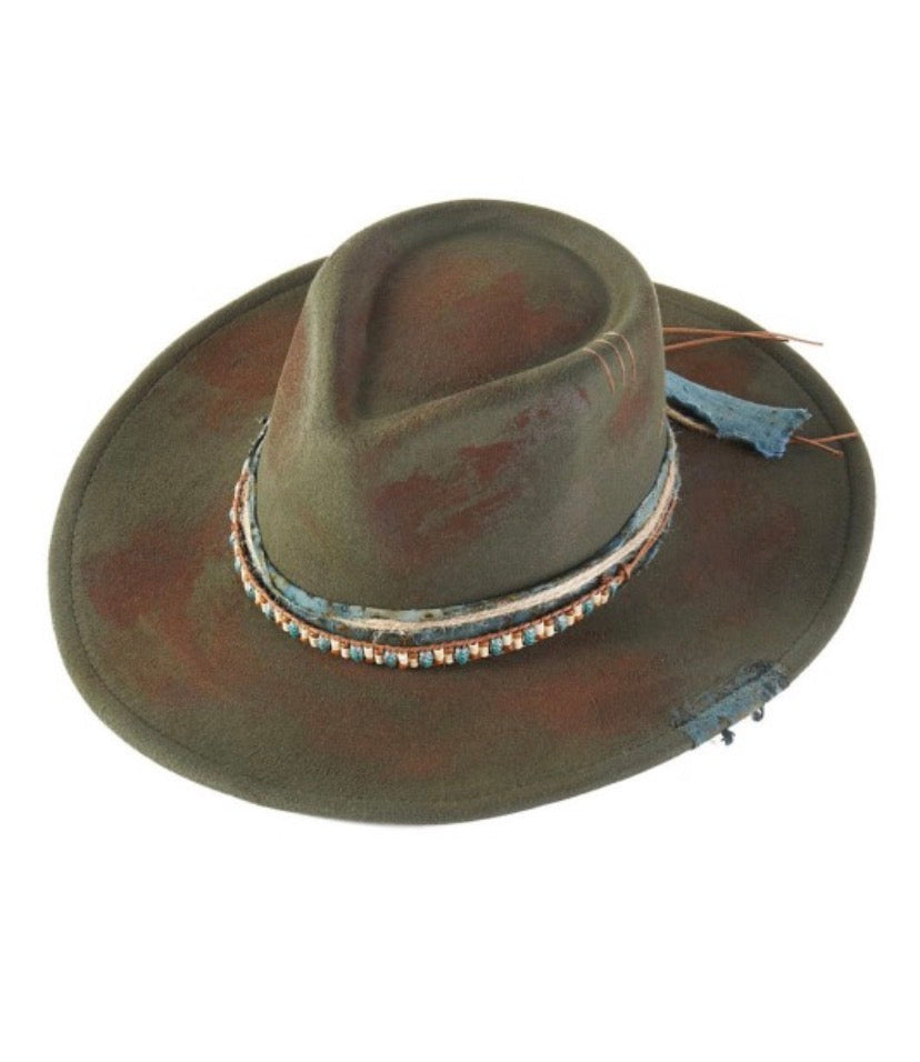 Green Vintage Versatile Shapeable Cowgirl & Fedora Hat