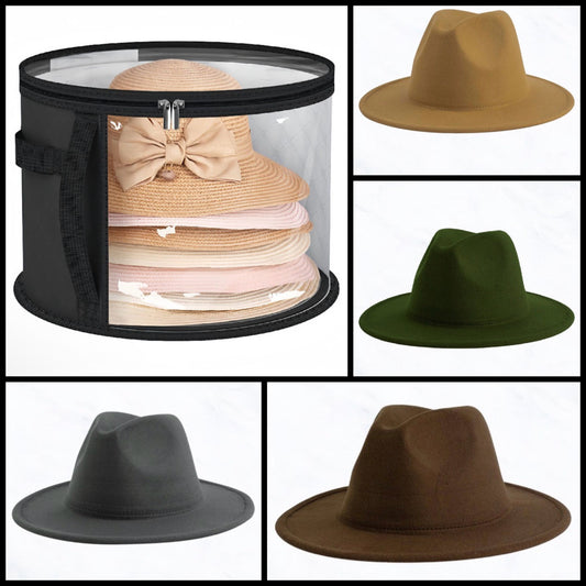 Brown and khaki 58cm fedora hat set