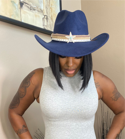 Navy Grey Bottom Star Status Cowboy Style Hat Accessory Sold Separately Unisex