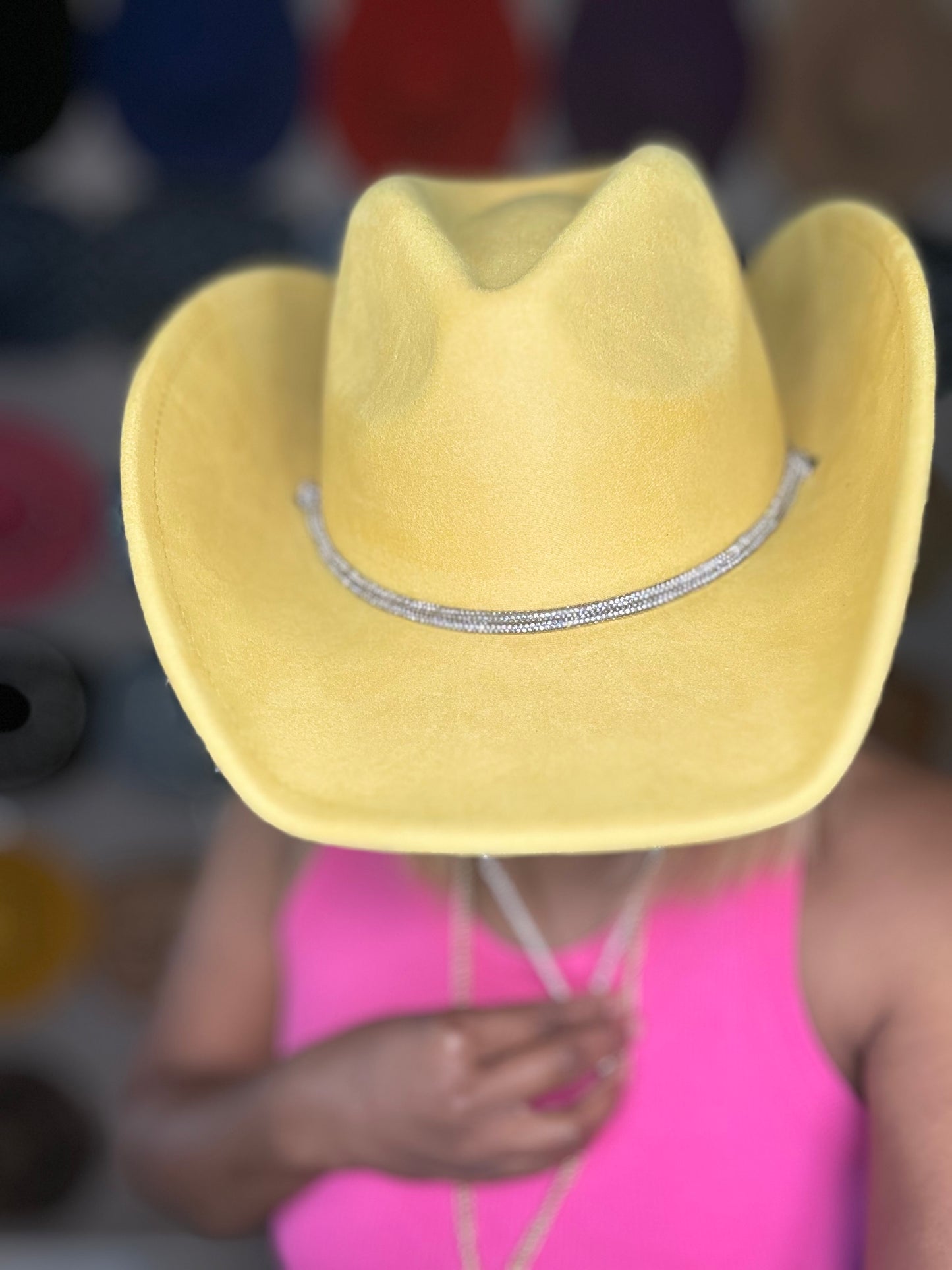 Glam Faux Suede Cowboy Hat – Stylish Rhinestone Band for a Western Look