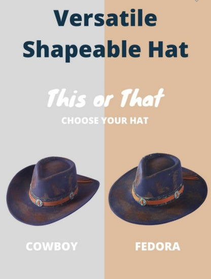 Blue Vintage Versatile Shapeable Cowgirl & Fedora Hat