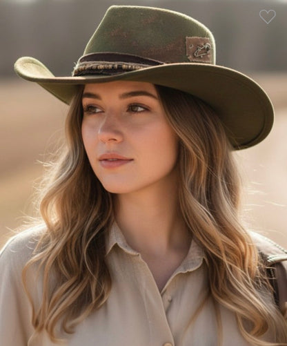Green Vintage Versatile Shapeable Cowgirl & Fedora Hat