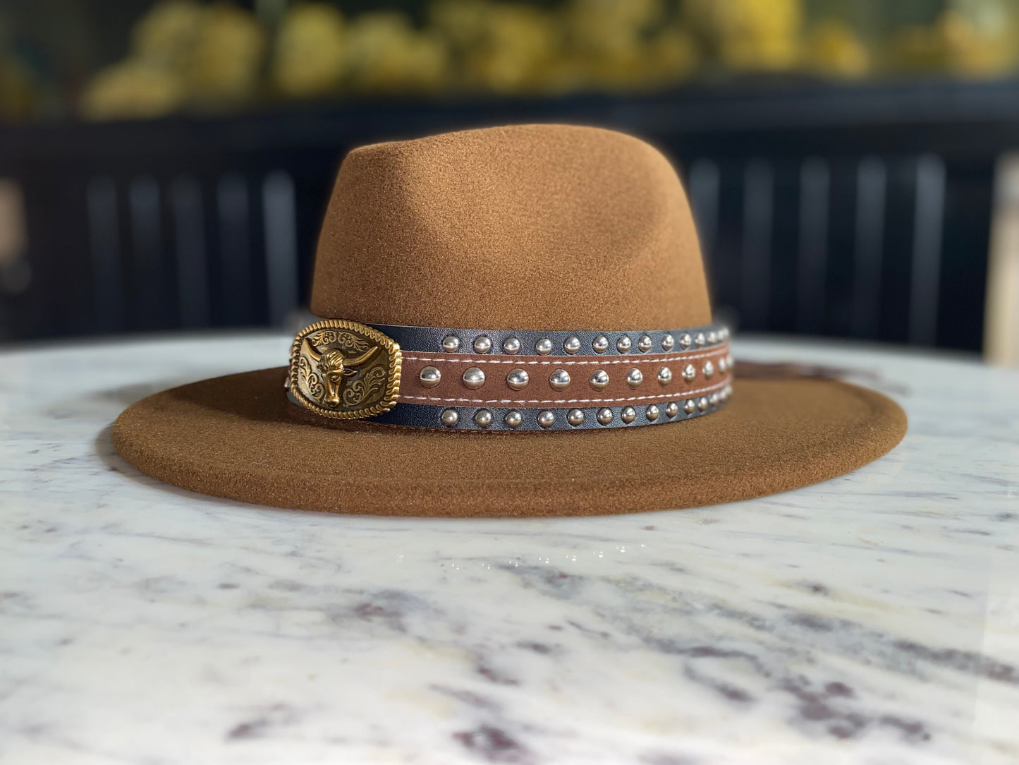 Brown Fedora with Bull Band Accessory 58cm Size