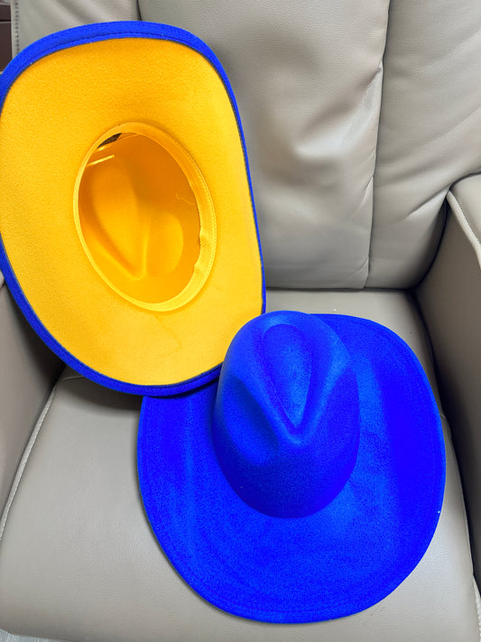 Royal blue mustard bottom cowboy hat 58 cm & 60cm pre order est 8/18