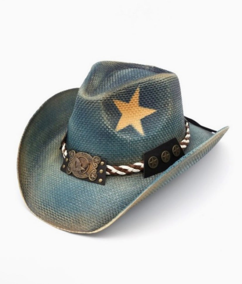 Cowboy Hat With Brass-Cplored Eagle Buckle