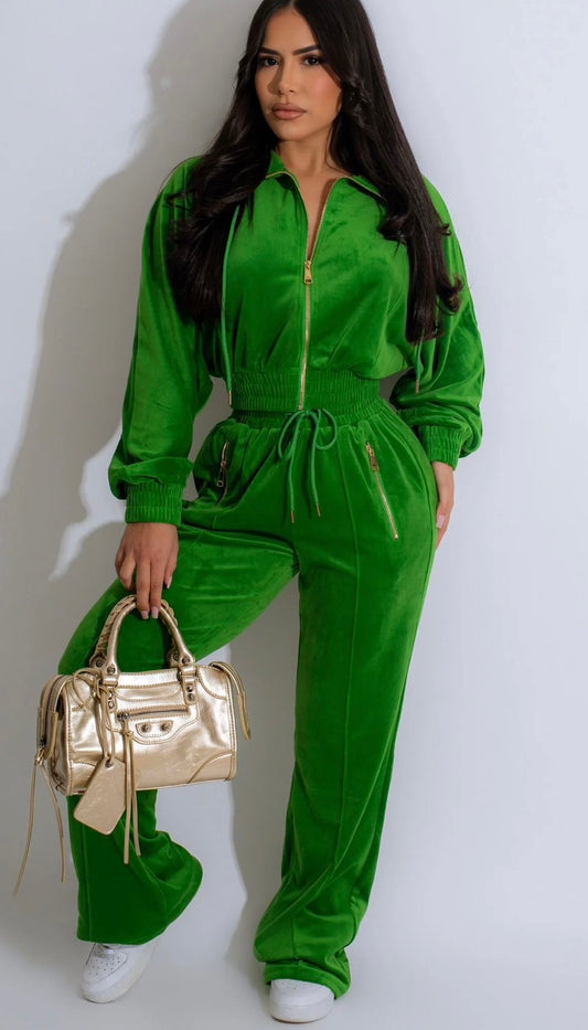 Cozy Velour Crop Tracksuit Set