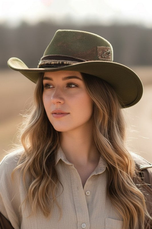 Green Vintage Versatile Shapeable Cowgirl & Fedora Hat