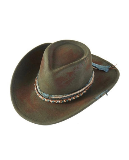 Green Vintage Versatile Shapeable Cowgirl & Fedora Hat