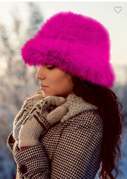 Fluffy Faux Fur Adjustable Strap Winter Bucket
Hat