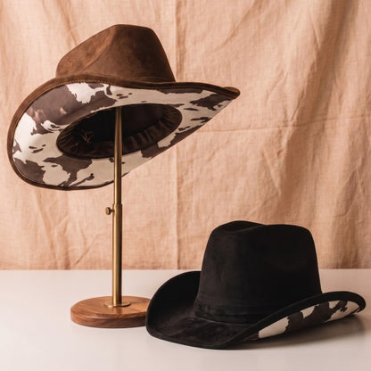 Cow print under brim cowboy