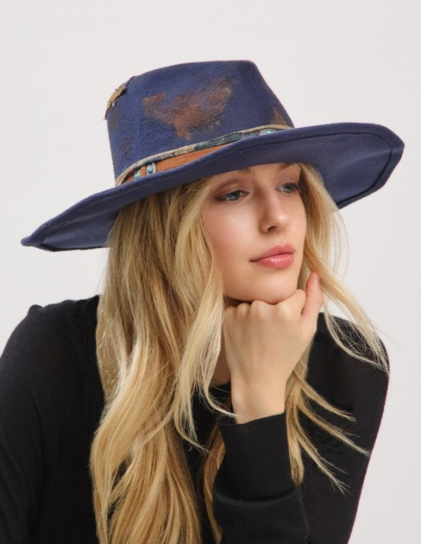 Blue Vintage Versatile Shapeable Cowgirl & Fedora Hat
