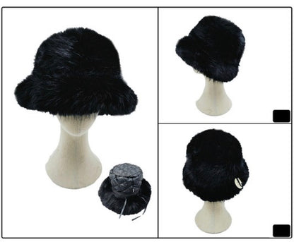 Fluffy Faux Fur Adjustable Strap Winter Bucket
Hat