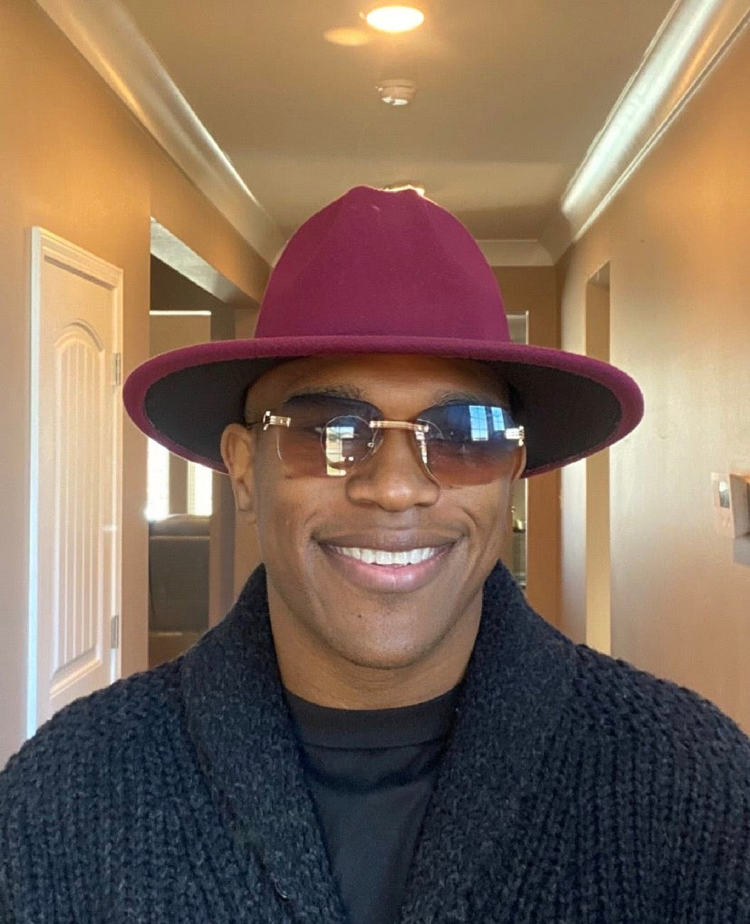 Burgundy and Khaki Two Tone Standard Brim Fedora with storage bag