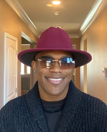 Burgundy and Khaki Two Tone Standard Brim Fedora with storage bag