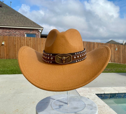 Khaki mustard 58cm cowboy hat with bull band accessory