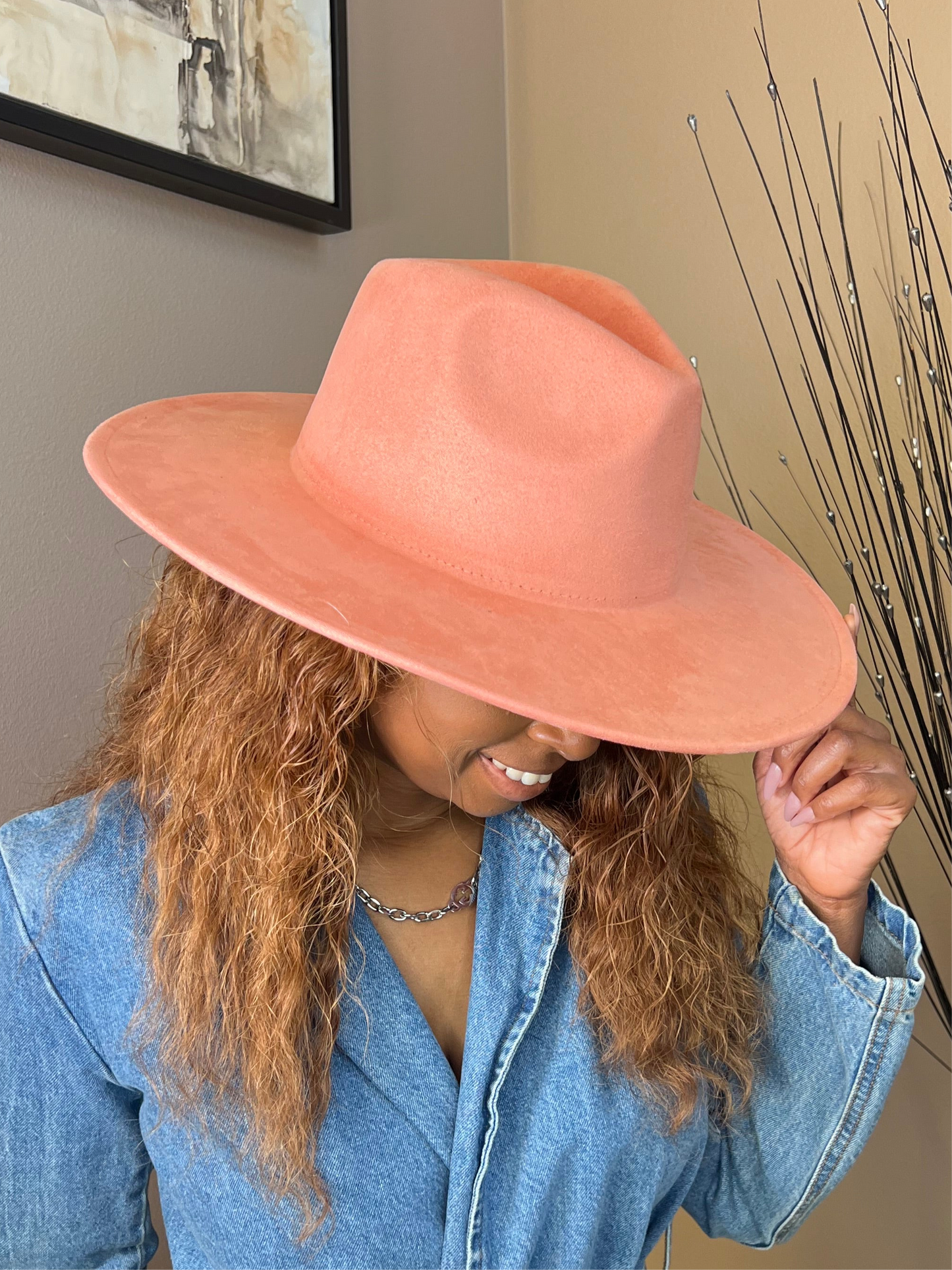 Classic Faux Suede Wide Collection Unisex Fedora Hats Size 60cm Extra Large w/o accessory