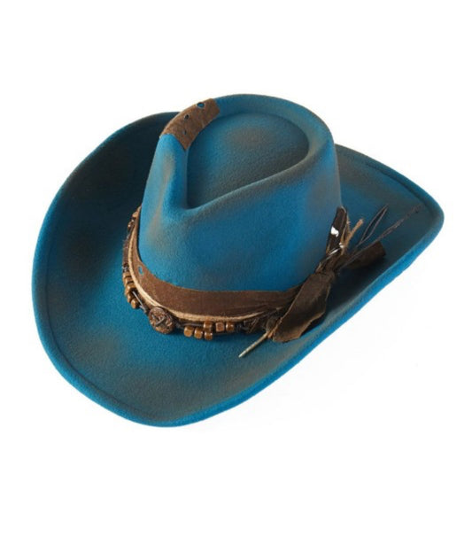 Feather Band Rustic Vintage Cowgirl Fedora Hat teal