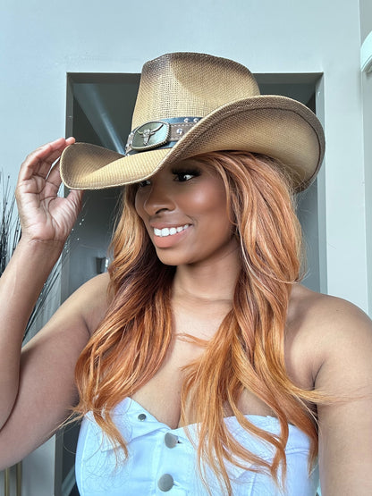 Boho Oval Steer Head Faux Leather