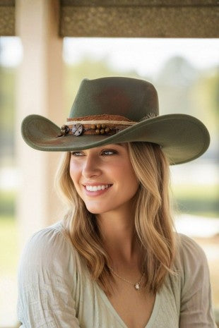 Green Vintage Versatile Shapeable Cowgirl & Fedora Hat