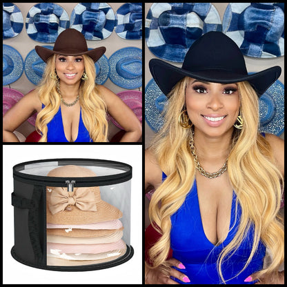 Black and brown cowboy hat set with storage bag