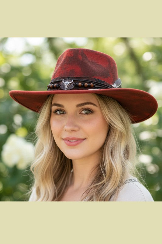 WESTERN-STYLE DISTRESSED RUST FELT HAT