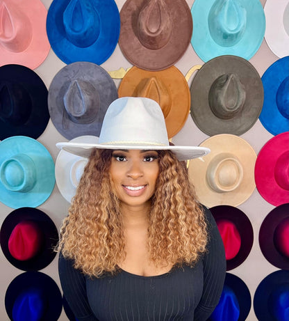 Classic Faux Suede Wide Collection Unisex Fedora Hats Size 60cm Extra Large w/o accessory