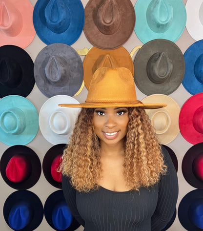 Classic Faux Suede Wide Collection Unisex Fedora Hats Size 60cm Extra Large w/o accessory