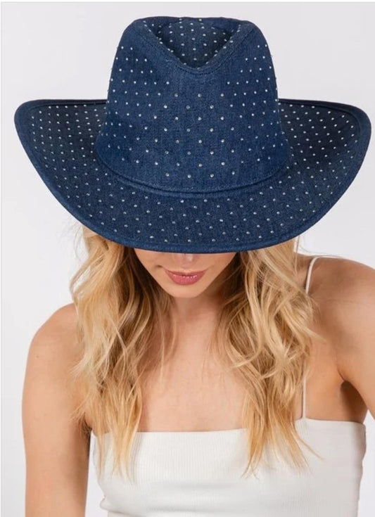 Rhinestone Studded Dark Denim Cowboy Hat